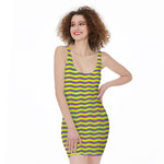 Mardi Gras Fat Tuesday Zigzag Print Sleeveless Bodycon Dress