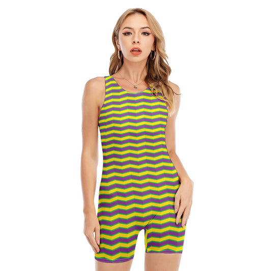 Mardi Gras Fat Tuesday Zigzag Print Sleeveless One Piece Swimsuit