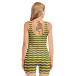 Mardi Gras Fat Tuesday Zigzag Print Sleeveless One Piece Swimsuit