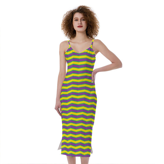 Mardi Gras Fat Tuesday Zigzag Print Slim Fit Midi Cami Dress