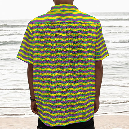 Mardi Gras Fat Tuesday Zigzag Print Textured Short Sleeve Shirt