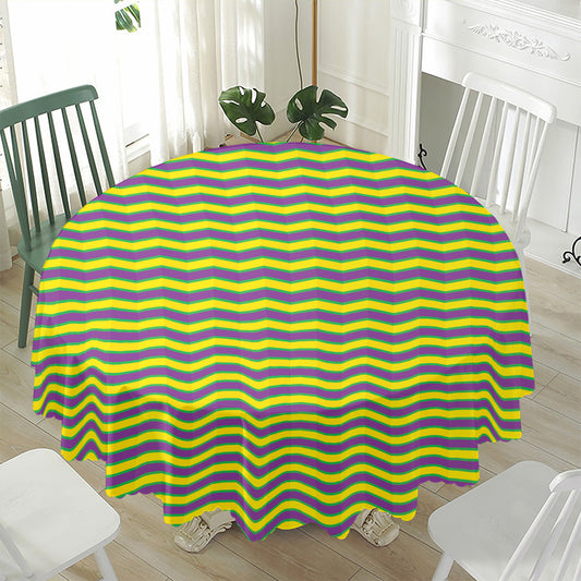 Mardi Gras Fat Tuesday Zigzag Print Waterproof Round Tablecloth