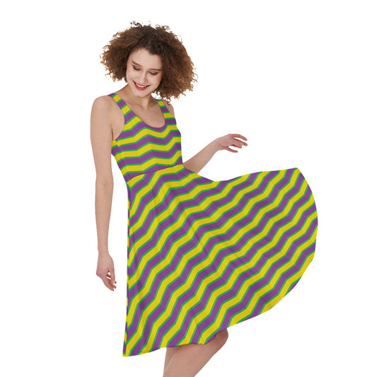 Mardi Gras Fat Tuesday Zigzag Print Women's Sleeveless Dress