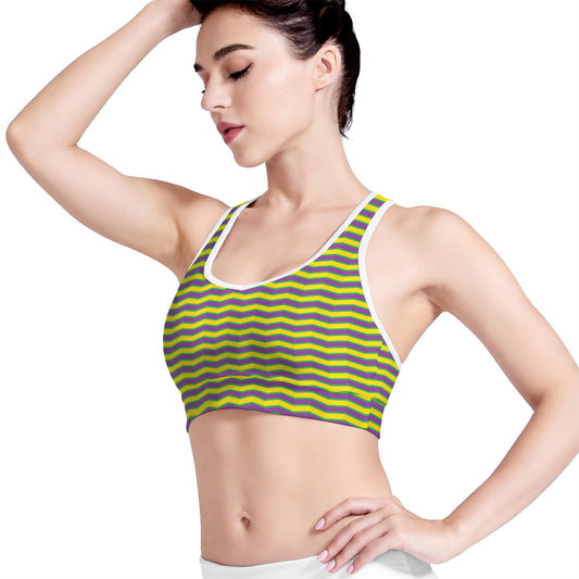 Mardi Gras Fat Tuesday Zigzag Print Women's Sports Bra