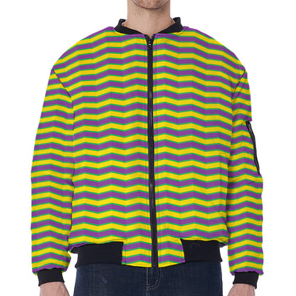 Mardi Gras Fat Tuesday Zigzag Print Zip Sleeve Bomber Jacket