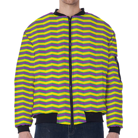 Mardi Gras Fat Tuesday Zigzag Print Zip Sleeve Bomber Jacket