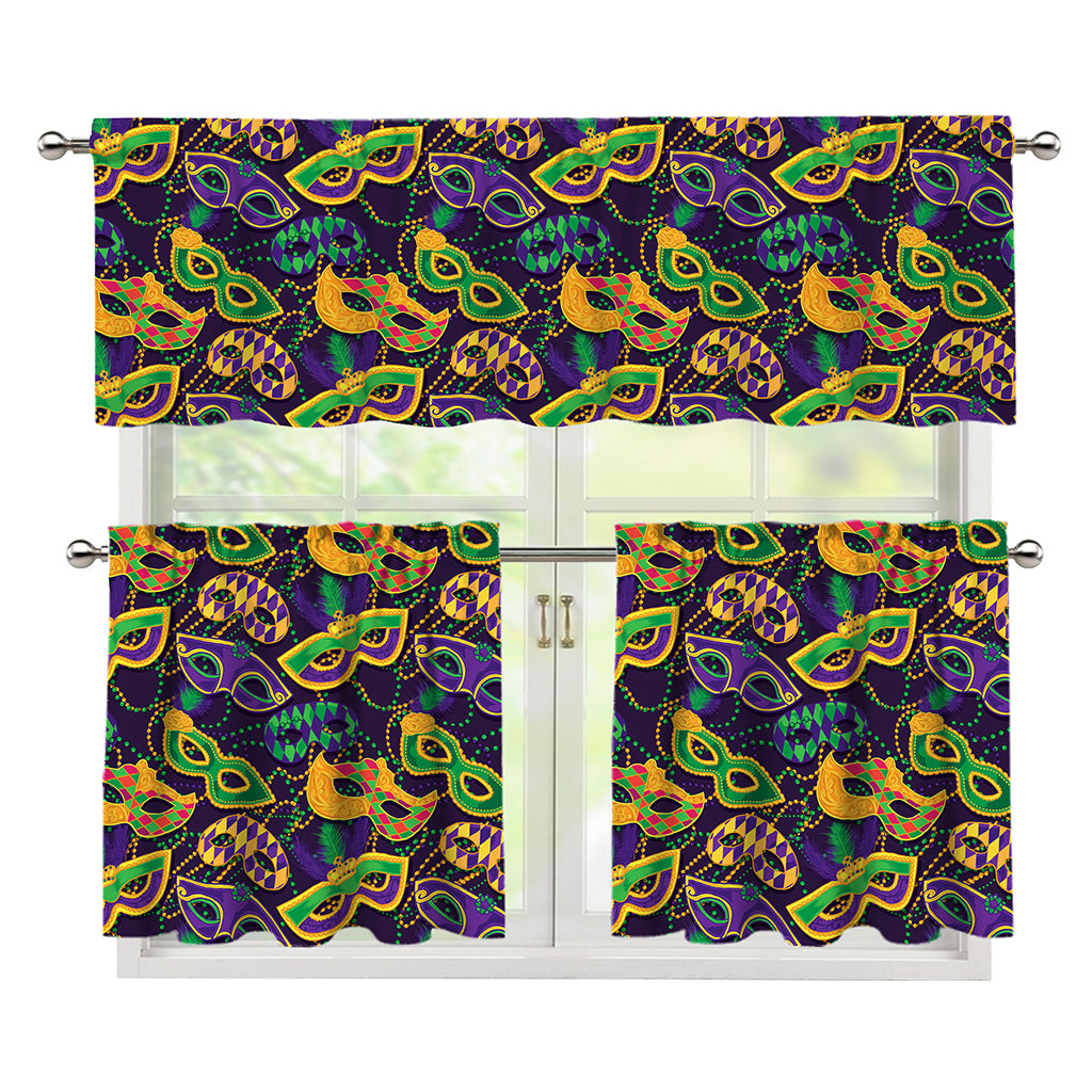 Mardi Gras Festival Pattern Print 3 Piece Kitchen Curtains