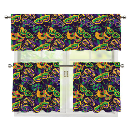 Mardi Gras Festival Pattern Print 3 Piece Kitchen Curtains