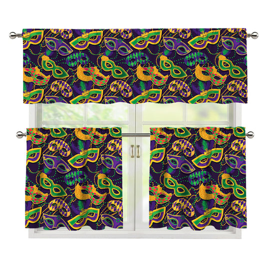 Mardi Gras Festival Pattern Print 3 Piece Kitchen Curtains