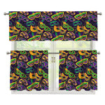 Mardi Gras Festival Pattern Print 3 Piece Kitchen Curtains