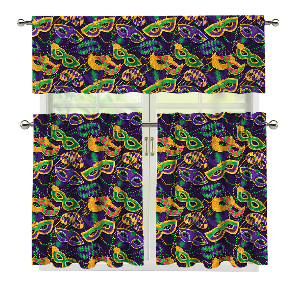 Mardi Gras Festival Pattern Print 3 Piece Kitchen Curtains