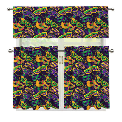 Mardi Gras Festival Pattern Print 3 Piece Kitchen Curtains