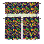Mardi Gras Festival Pattern Print 3 Piece Kitchen Curtains
