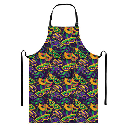 Mardi Gras Festival Pattern Print Bib Apron With Pocket
