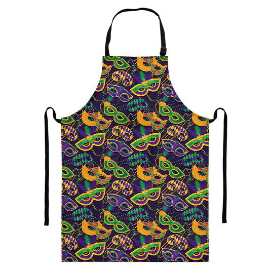 Mardi Gras Festival Pattern Print Bib Apron With Pocket