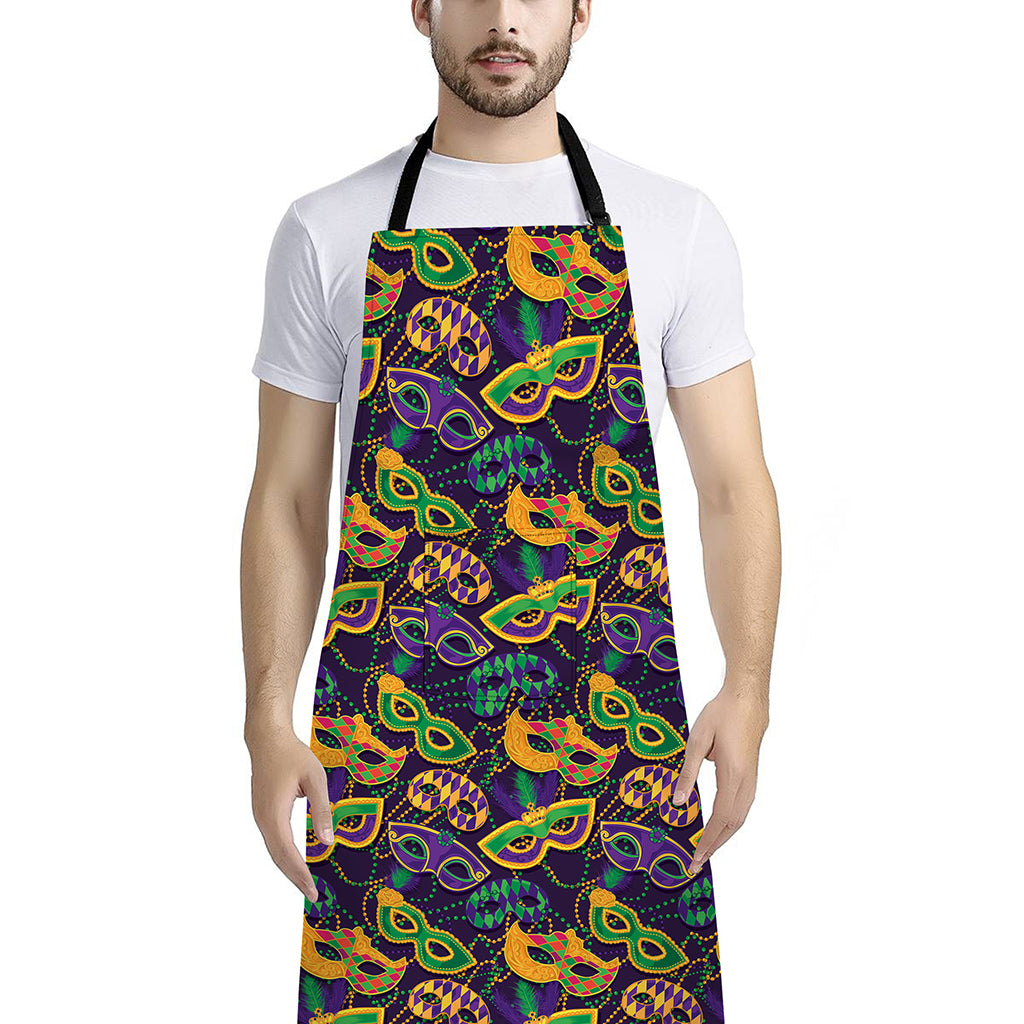 Mardi Gras Festival Pattern Print Bib Apron With Pocket