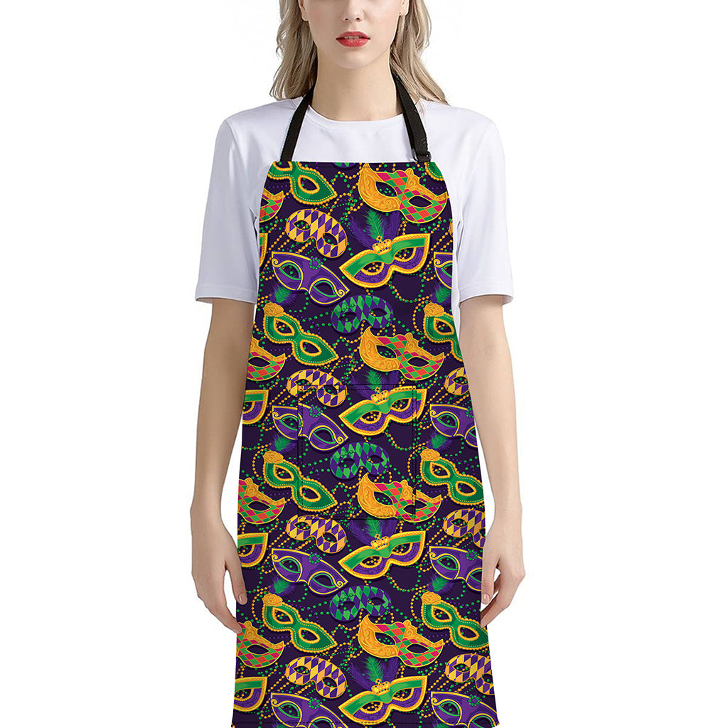 Mardi Gras Festival Pattern Print Bib Apron With Pocket