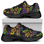 Mardi Gras Festival Pattern Print Black Chunky Shoes