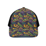 Mardi Gras Festival Pattern Print Black Mesh Trucker Cap