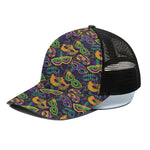 Mardi Gras Festival Pattern Print Black Mesh Trucker Cap