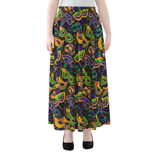 Mardi Gras Festival Pattern Print Chiffon Maxi Skirt