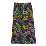 Mardi Gras Festival Pattern Print Cotton Front Slit Maxi Skirt