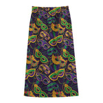 Mardi Gras Festival Pattern Print Cotton Front Slit Maxi Skirt