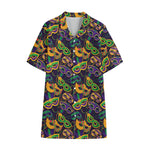 Mardi Gras Festival Pattern Print Cotton Hawaiian Shirt