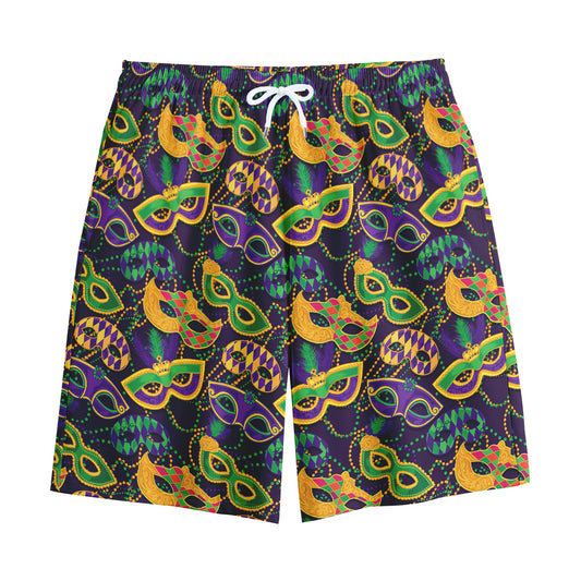 Mardi Gras Festival Pattern Print Cotton Shorts