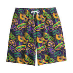 Mardi Gras Festival Pattern Print Cotton Shorts