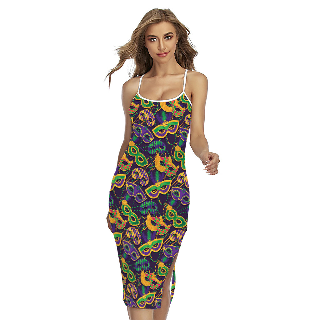 Mardi Gras Festival Pattern Print Cross Back Cami Dress