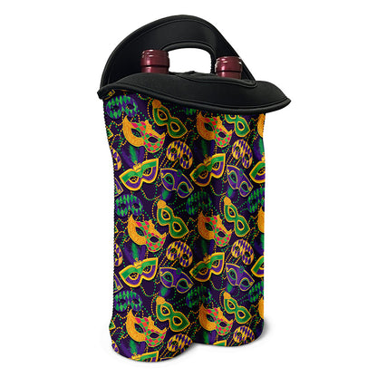 Mardi Gras Festival Pattern Print Double Neoprene Wine Tote