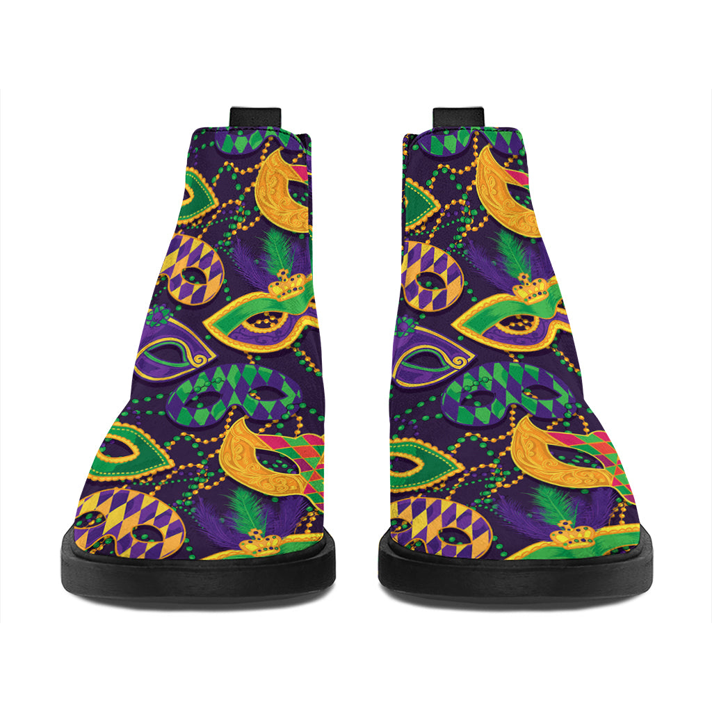 Mardi Gras Festival Pattern Print Flat Ankle Boots
