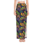 Mardi Gras Festival Pattern Print High Slit Maxi Skirt