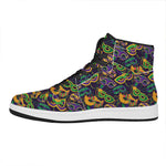 Mardi Gras Festival Pattern Print High Top Leather Sneakers