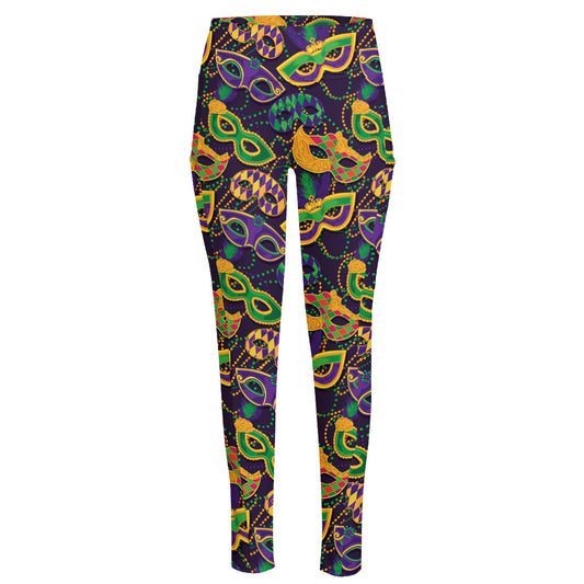 Mardi Gras Festival Pattern Print High-Waisted Pocket Leggings