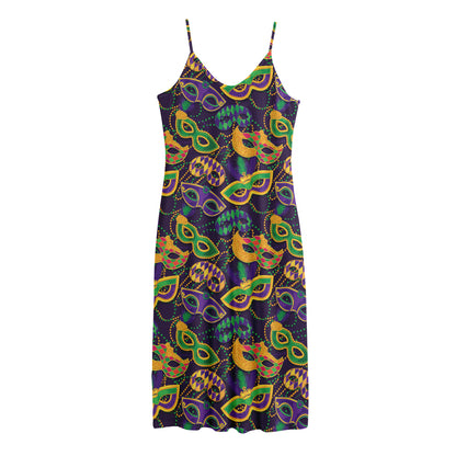 Mardi Gras Festival Pattern Print Jersey Midi Cami Dress