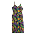 Mardi Gras Festival Pattern Print Jersey Midi Cami Dress