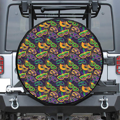 Mardi Gras Festival Pattern Print Leather Spare Tire Cover