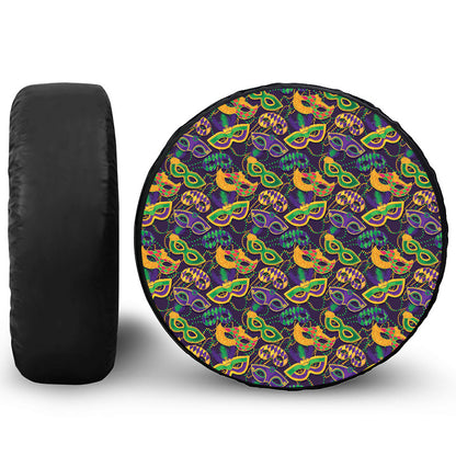 Mardi Gras Festival Pattern Print Leather Spare Tire Cover