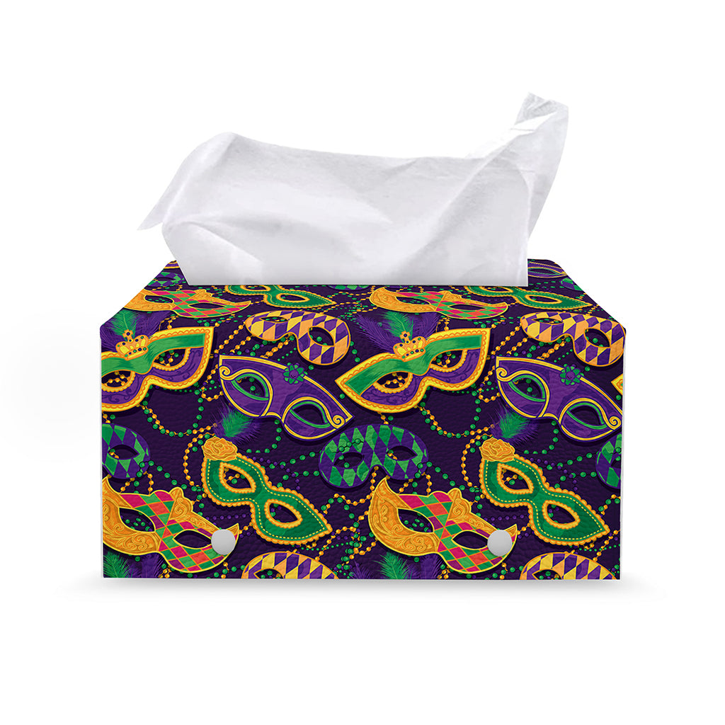 Mardi Gras Festival Pattern Print Leather Tissue Box Cover