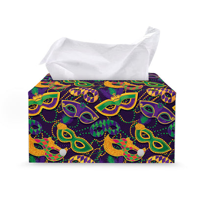Mardi Gras Festival Pattern Print Leather Tissue Box Cover