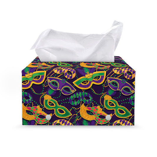 Mardi Gras Festival Pattern Print Leather Tissue Box Cover