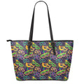 Mardi Gras Festival Pattern Print Leather Tote Bag With Zipper
