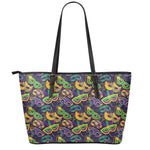 Mardi Gras Festival Pattern Print Leather Tote Bag