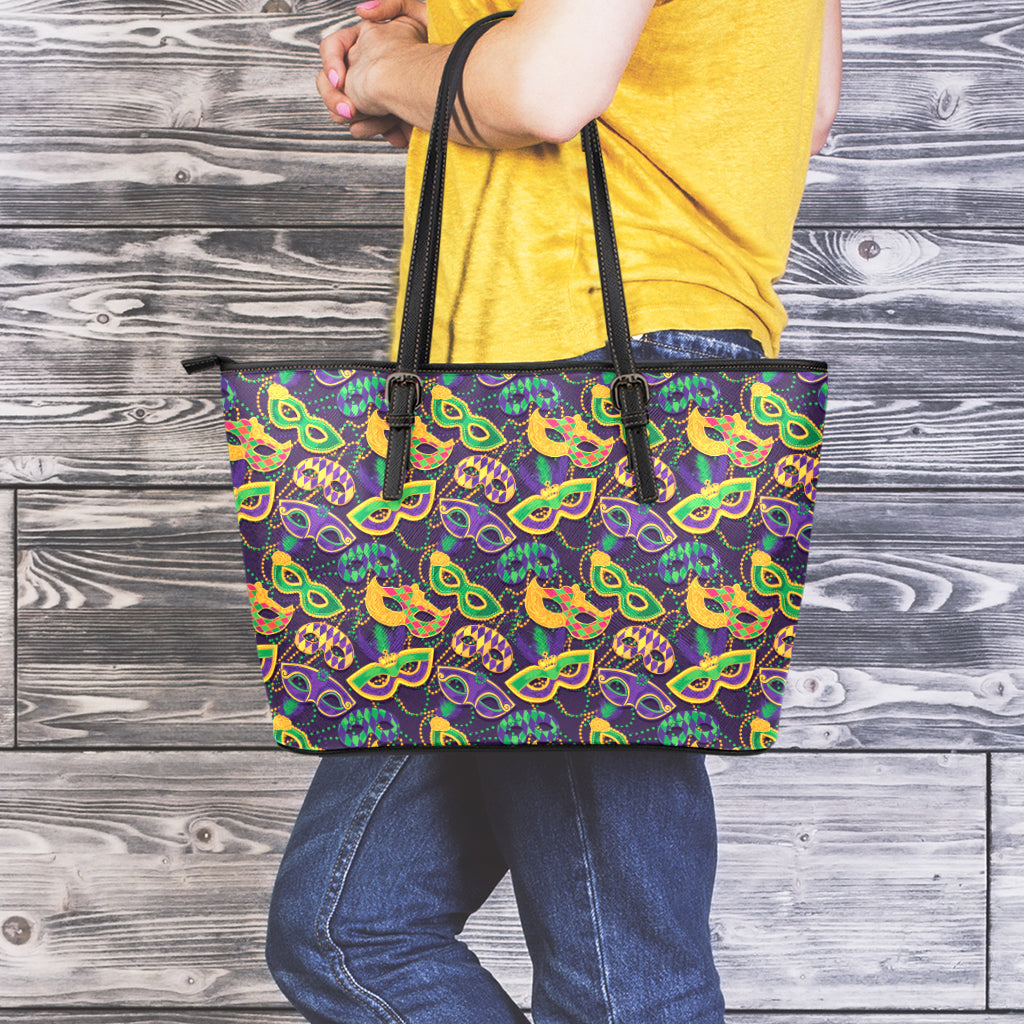 Mardi Gras Festival Pattern Print Leather Tote Bag