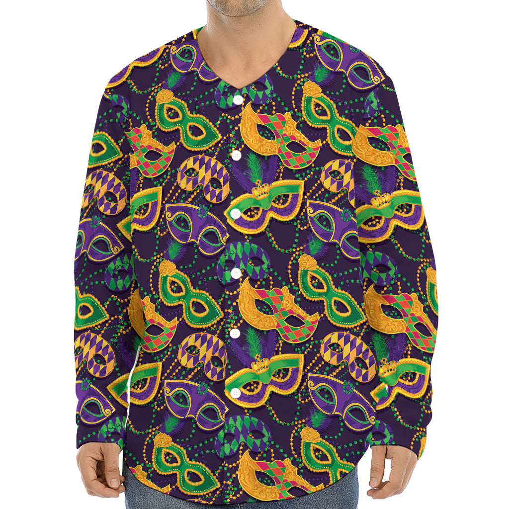 Mardi Gras Festival Pattern Print Long Sleeve Baseball Jersey