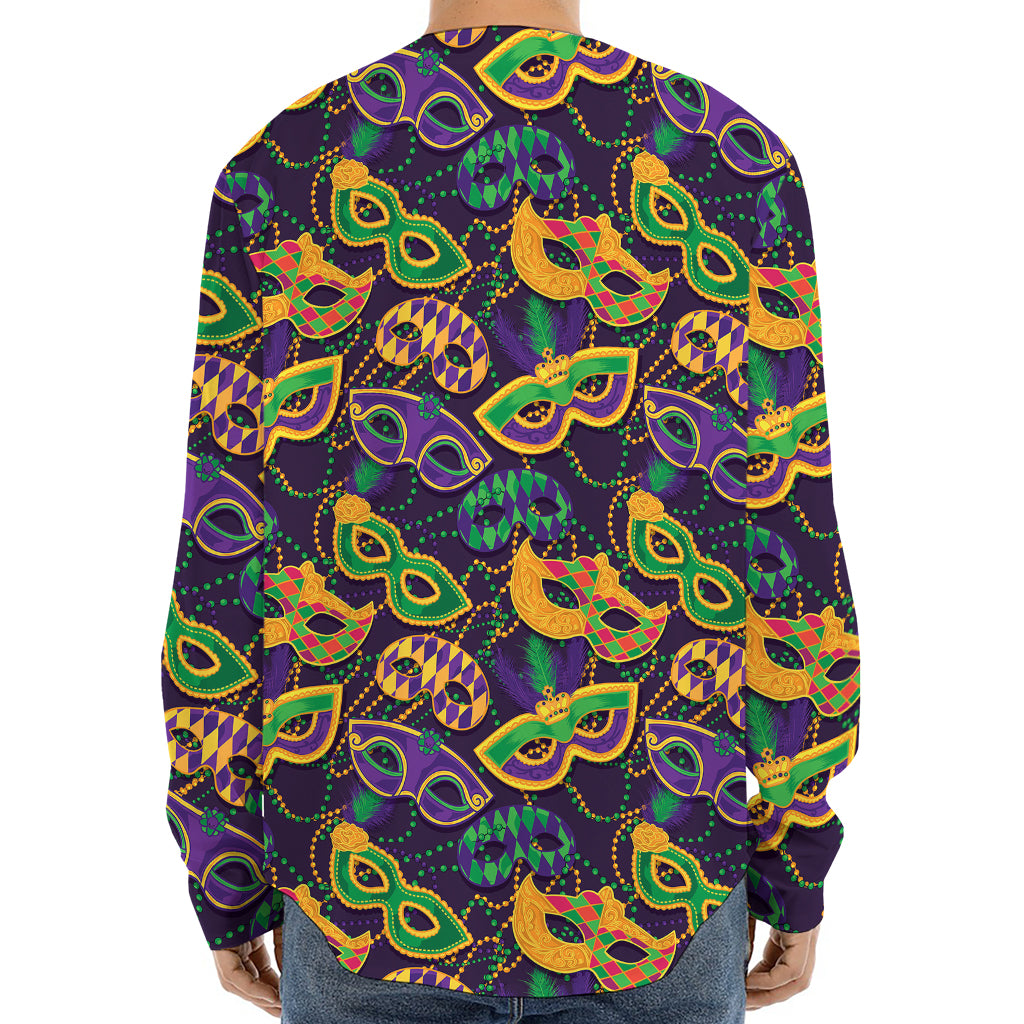 Mardi Gras Festival Pattern Print Long Sleeve Baseball Jersey