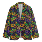 Mardi Gras Festival Pattern Print Men's Cotton Blazer