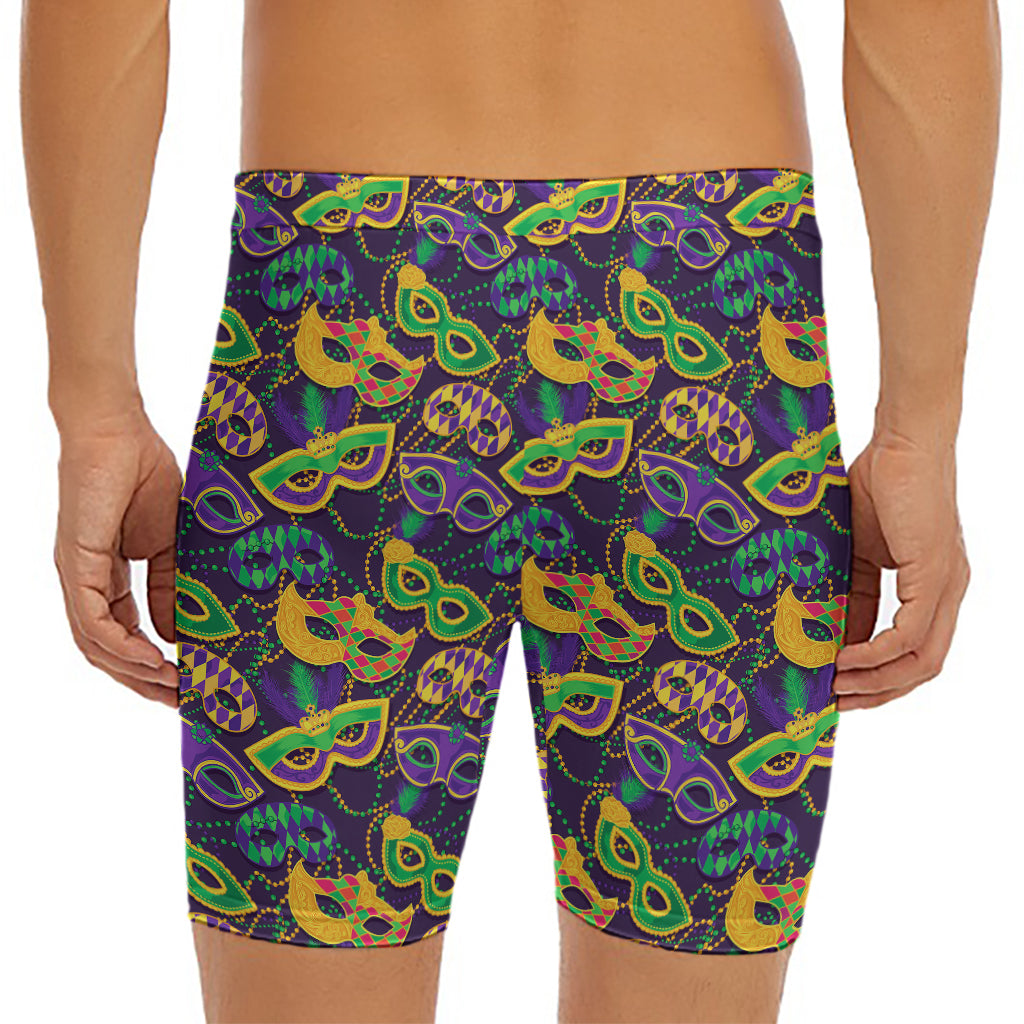 Mardi Gras Festival Pattern Print Men's Long Boxer Briefs